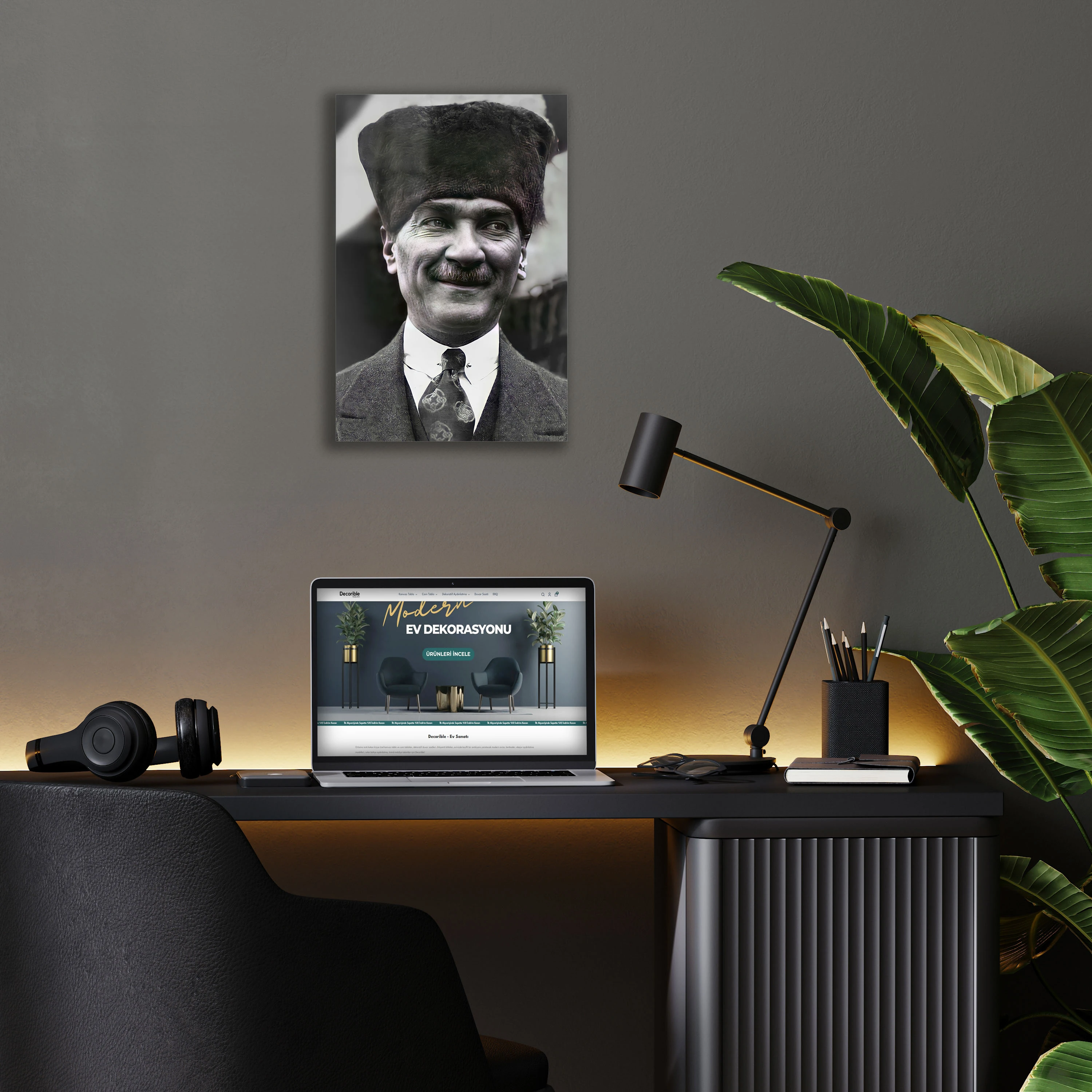 Atatürk Gülümserken Cam Tablo